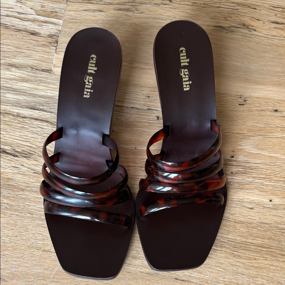 Cult Gaia Tortoise Brown Strappy Sandals